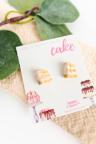 Funfetti Sprinkled Cake Clay Stud Earrings | Bakery Gift