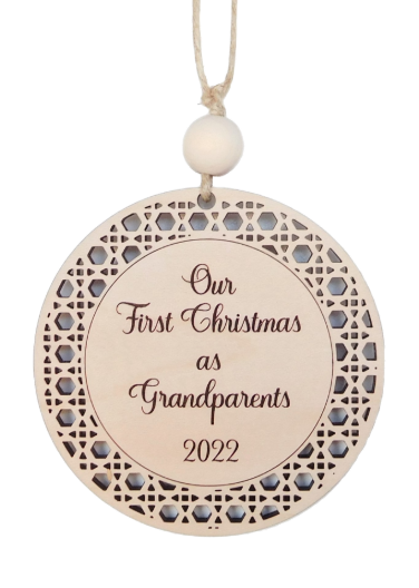 Our First Christmas as Grandparents Rattan Design Ornament: 2023