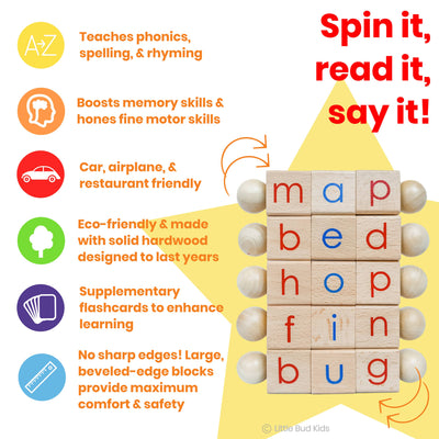 Spin-and-Read Montessori Phonetic Reading Blocks & CVC Cards