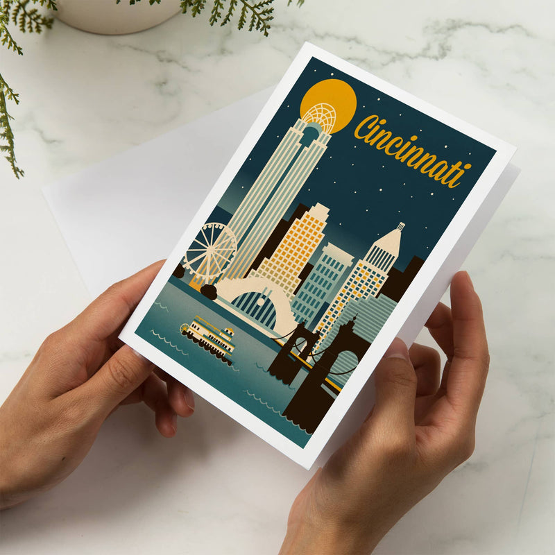 NOTECARD Cincinnati, Ohio Retro Skyline