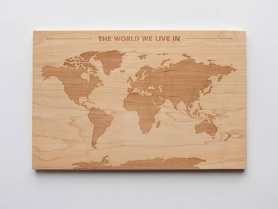 Wooden World Map • Engraved Modern Map of World's Continents