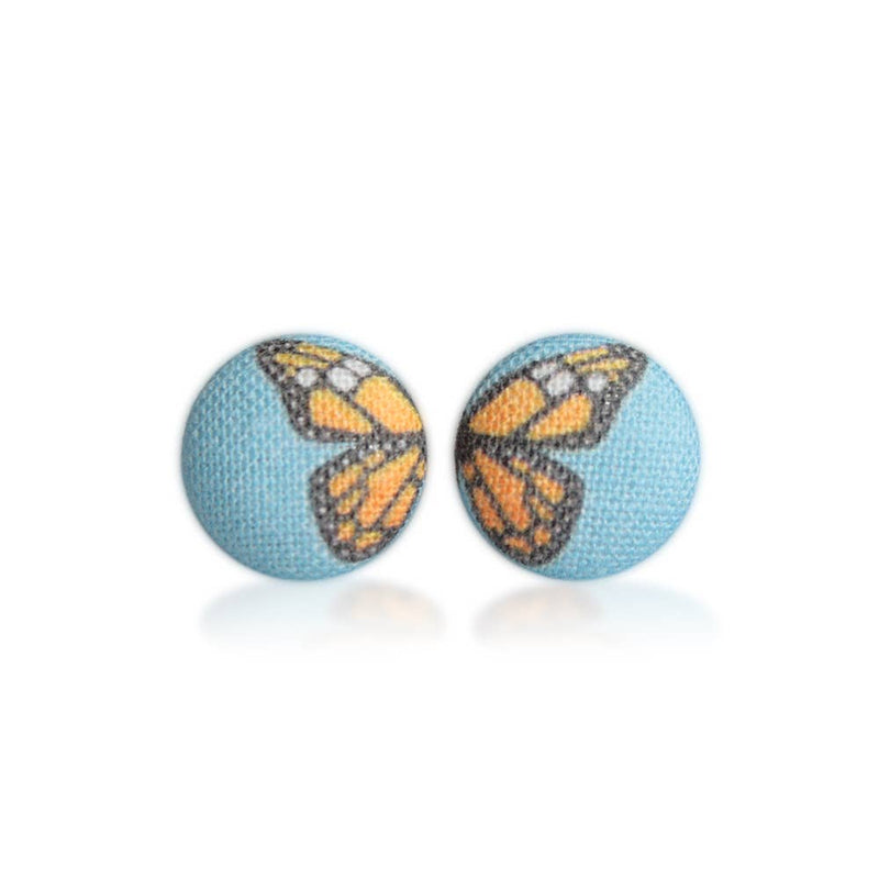 Butterfly Wings Fabric Button Earrings