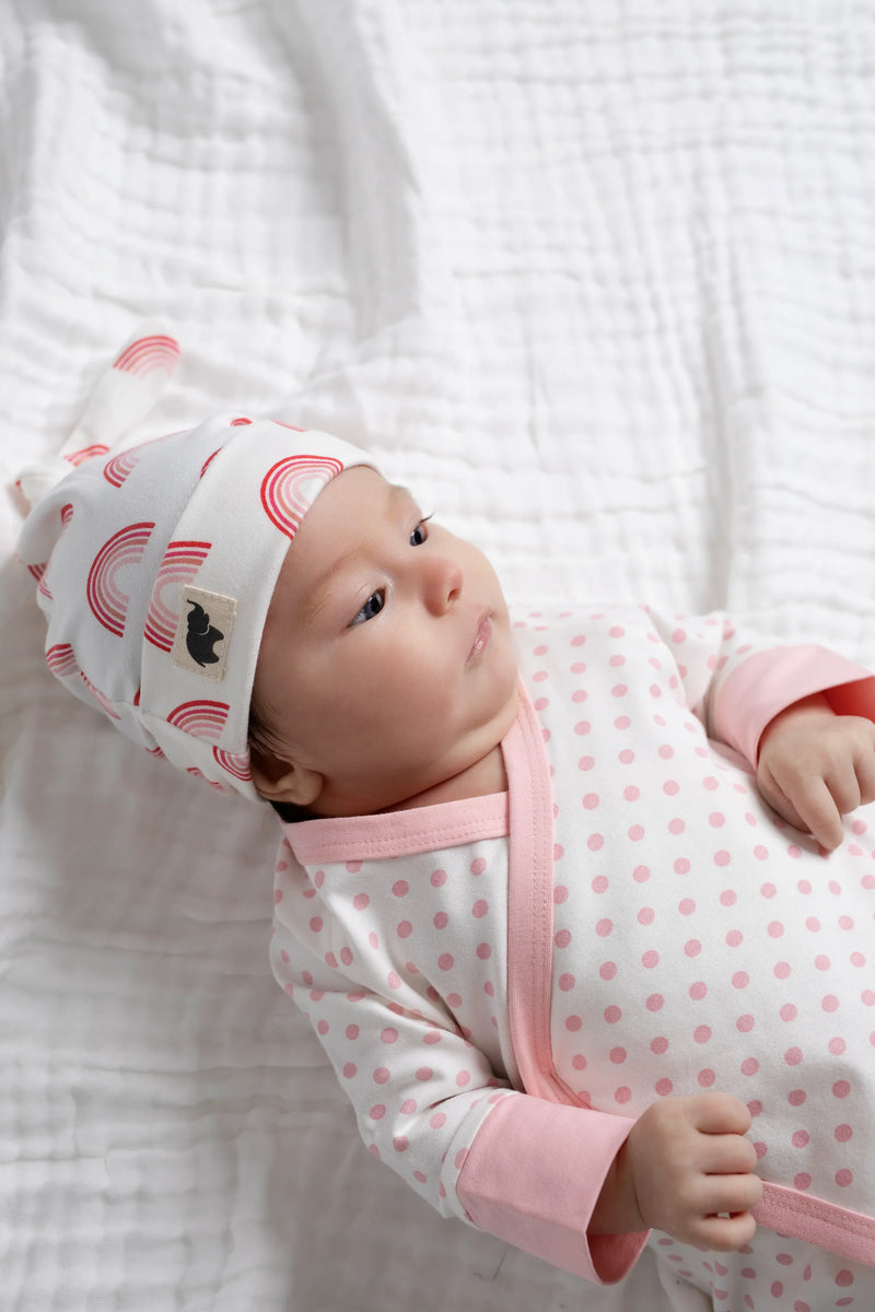 Baby Top Knot Cap - Light Pink Rainbow