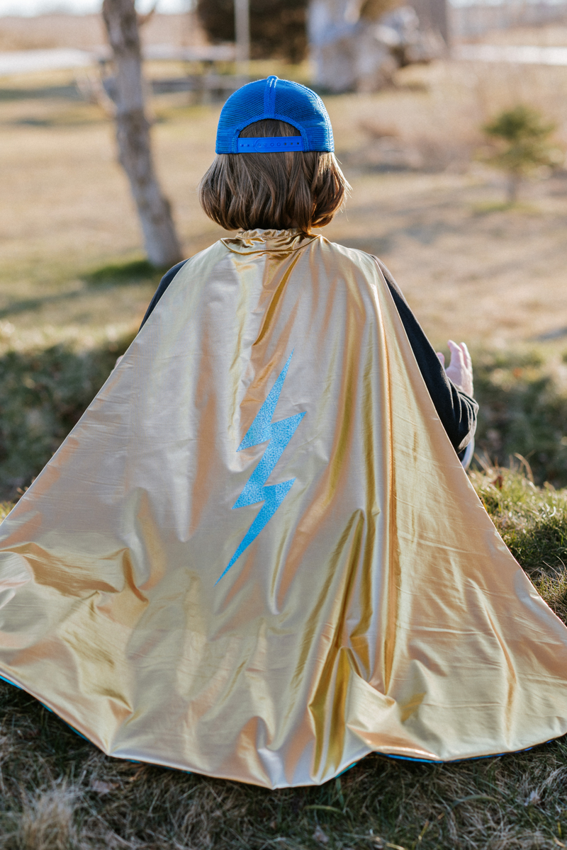 Reversible Blue Lightning Holographic Cape