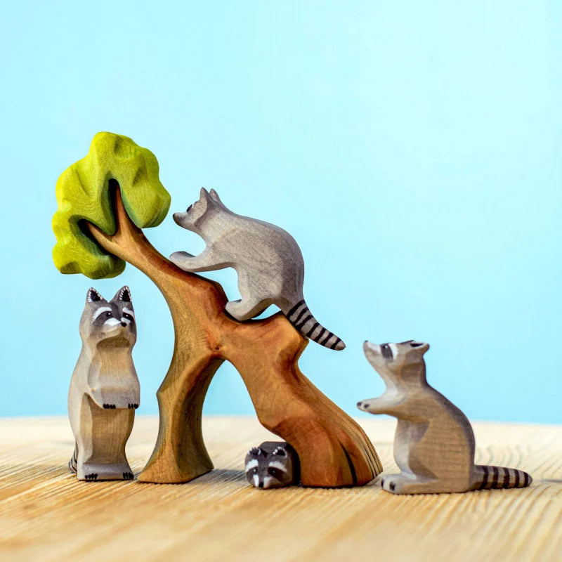 Raccoon Family with Tree Set