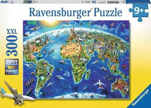 Children’s Jigsaw Puzzle World Landmarks Map - 300 Pieces Puzzle