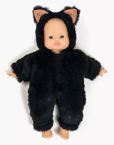Jumpsuit Little Cat in Black Faux Fur Rabbit