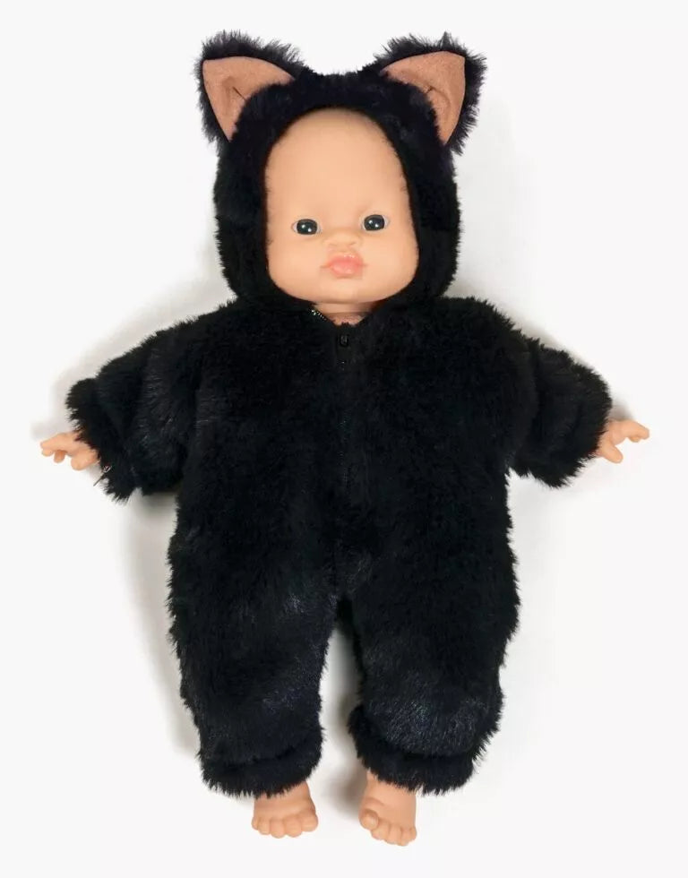 Jumpsuit Little Cat in Black Faux Fur Rabbit