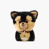 Sumo, 18cm plush dog with collar and its faux fur basket