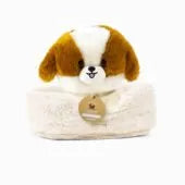 Suki, 18cm plush dog with collar and its faux fur basket