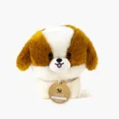 Suki, 18cm plush dog with collar and its faux fur basket