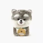 Aiko, 18cm plush dog with collar and its faux fur basket