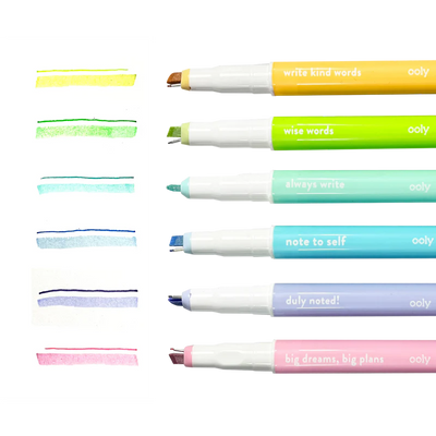 noted! 2-in-1 micro fine tip pen and highlighters - set of 6