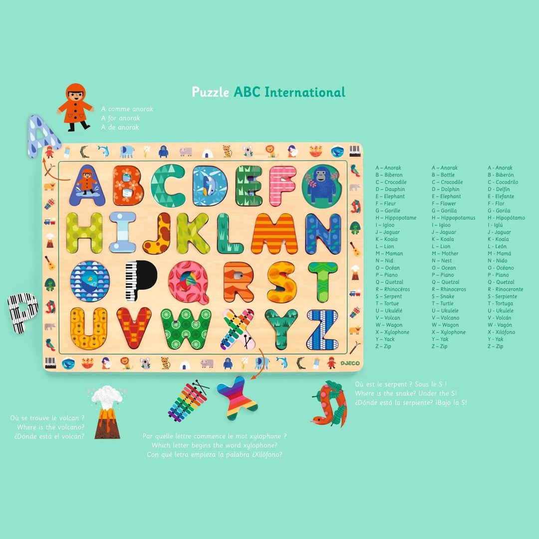 ABC International Wooden Puzzle – Flying Pig Toys