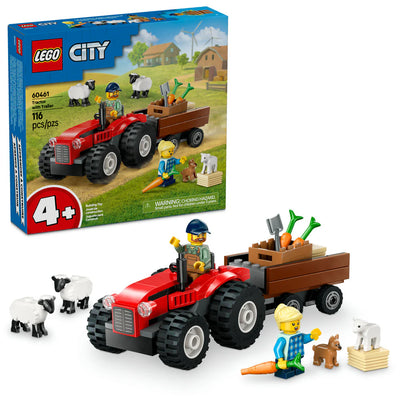 Red Farm Tractor with Trailer & Sheep 60461