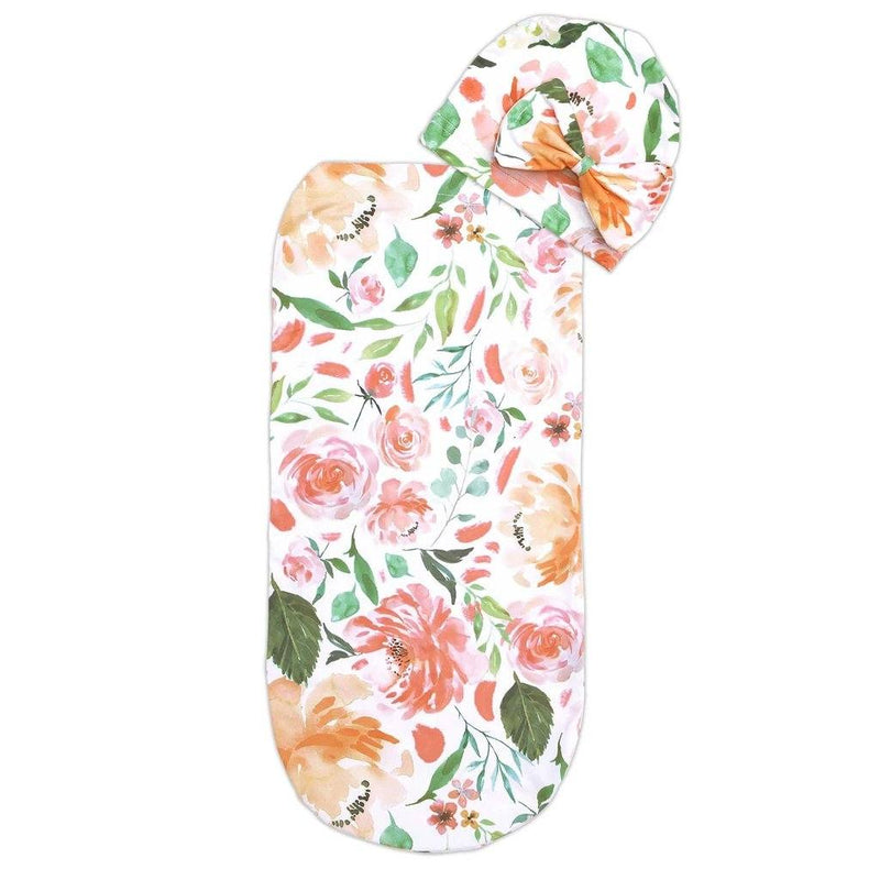 Cutie Cocoon™ - Baby Cocoon & Hat Set - Peach Floral