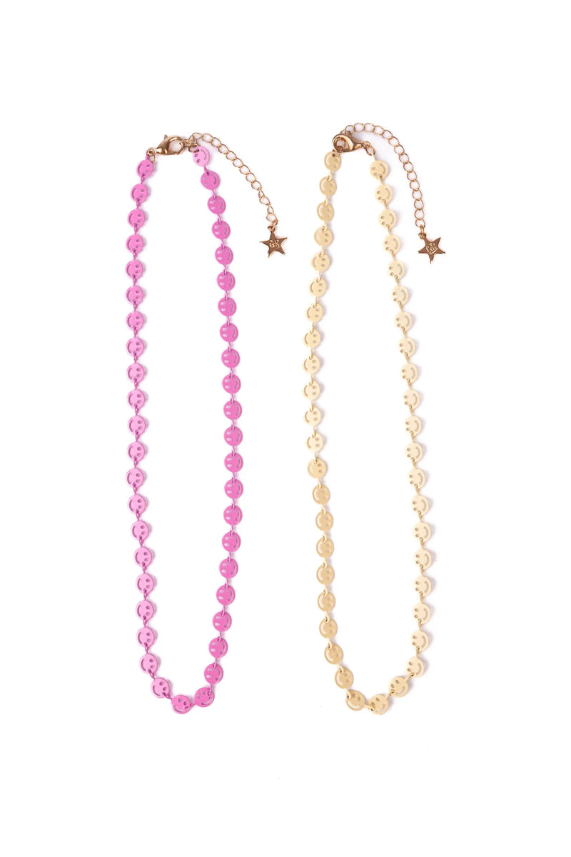 Boutique Chic Pink Lemonade Necklace, Smiley Faces