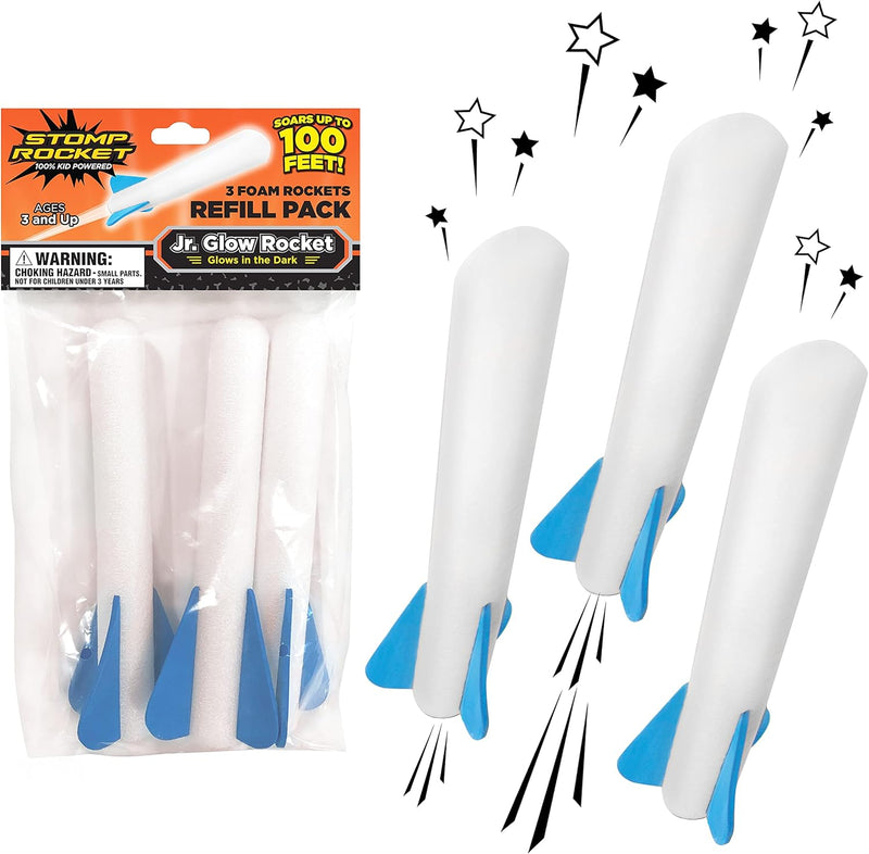Stomp Rocket Jr Glow Rocket Refills, 3 Rockets - Replacement Glow in The Dark Rockets for Soft Foam Rocket Launcher