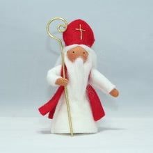 Saint Nicholas (miniature standing felt doll, holding staff)