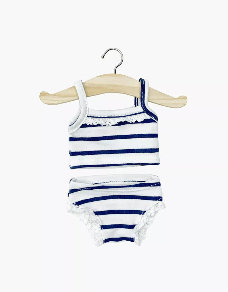 Girl’s underwear in navy blue striped jersey with lace