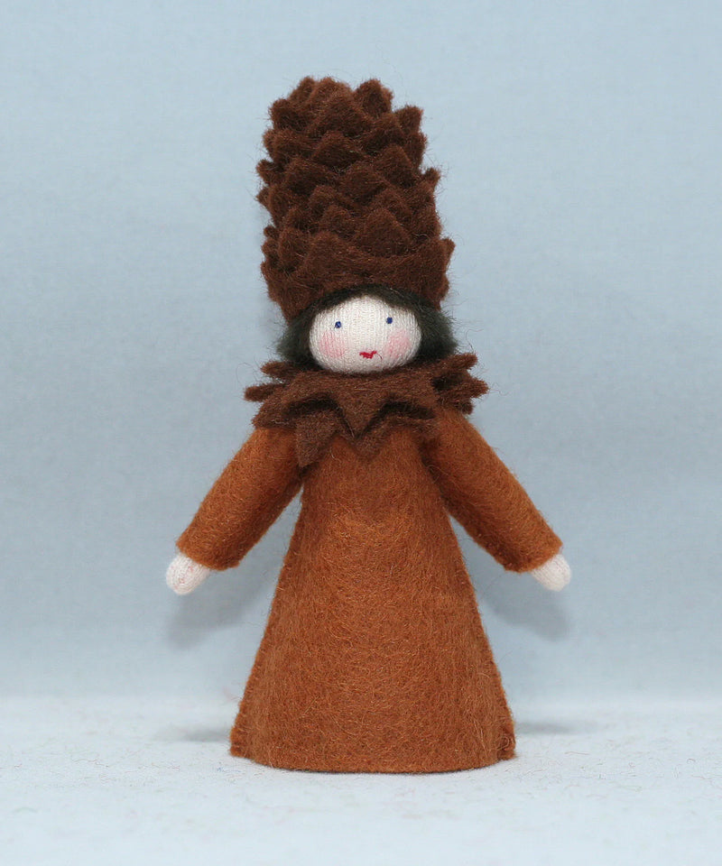 Pine Cone Fairy (miniature standing felt doll, fruit hat)
