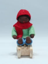 Boy on Sleigh (miniature hanging felt doll set)