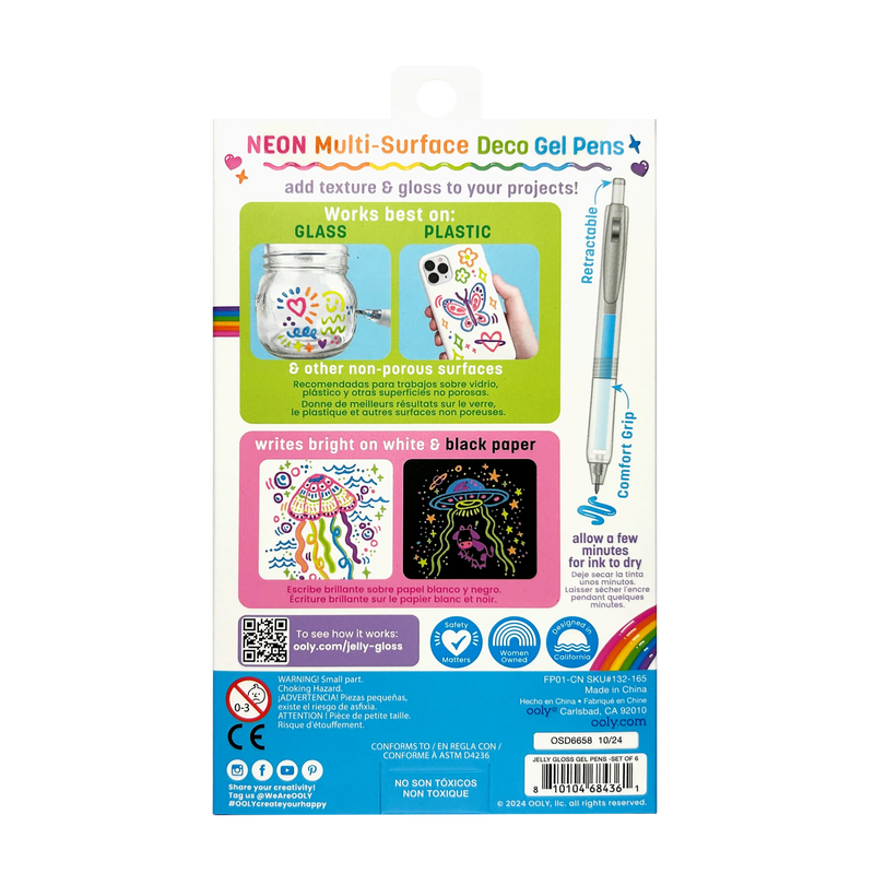 Jelly Gloss Neon Multi-Surface Deco Gel Pens (set of 6)