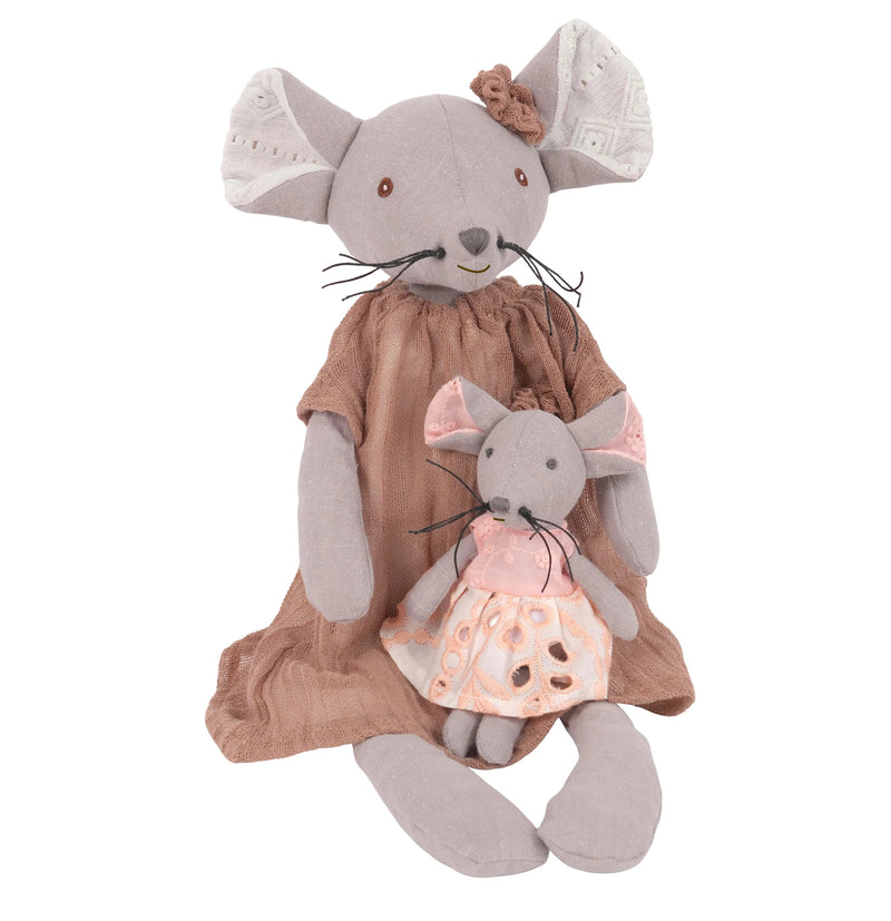 Mom and Baby Mouse Linen Dolls 