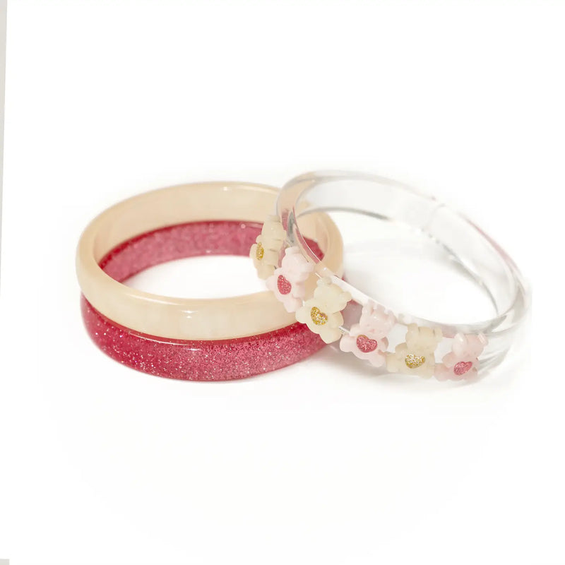 Multi Bears Pearl White+Vintage Pink Bangle Set