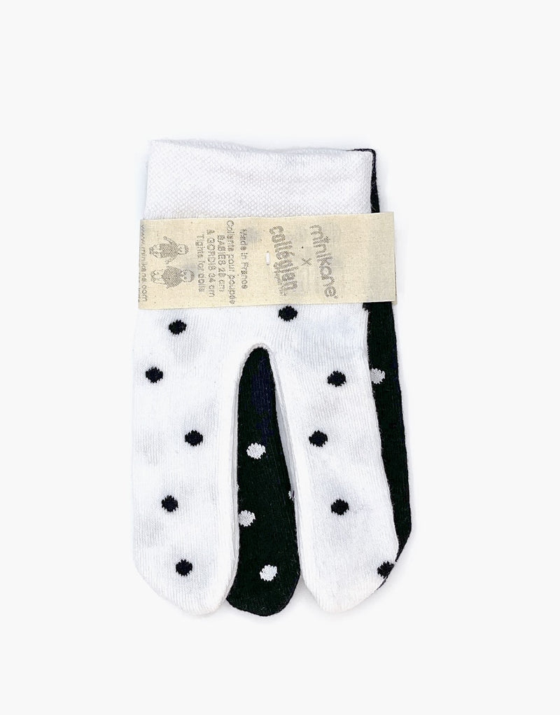 Pack of 2 tights in snow white with black polka dots / charcoal black with white polka dots