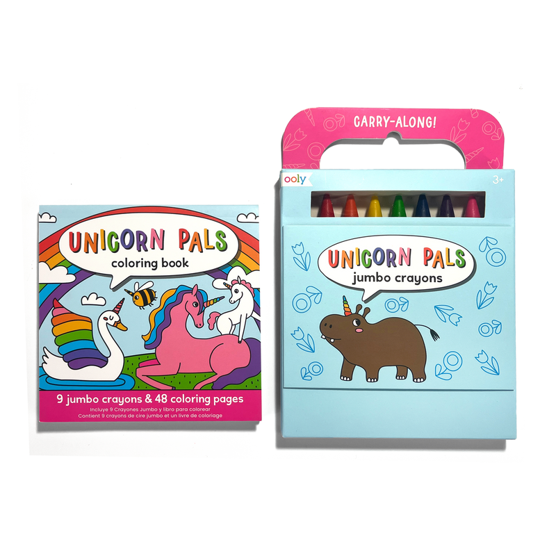 Carry Along! Coloring Book and Crayon Set - Unicorn Pals - Set of 9 Crayons