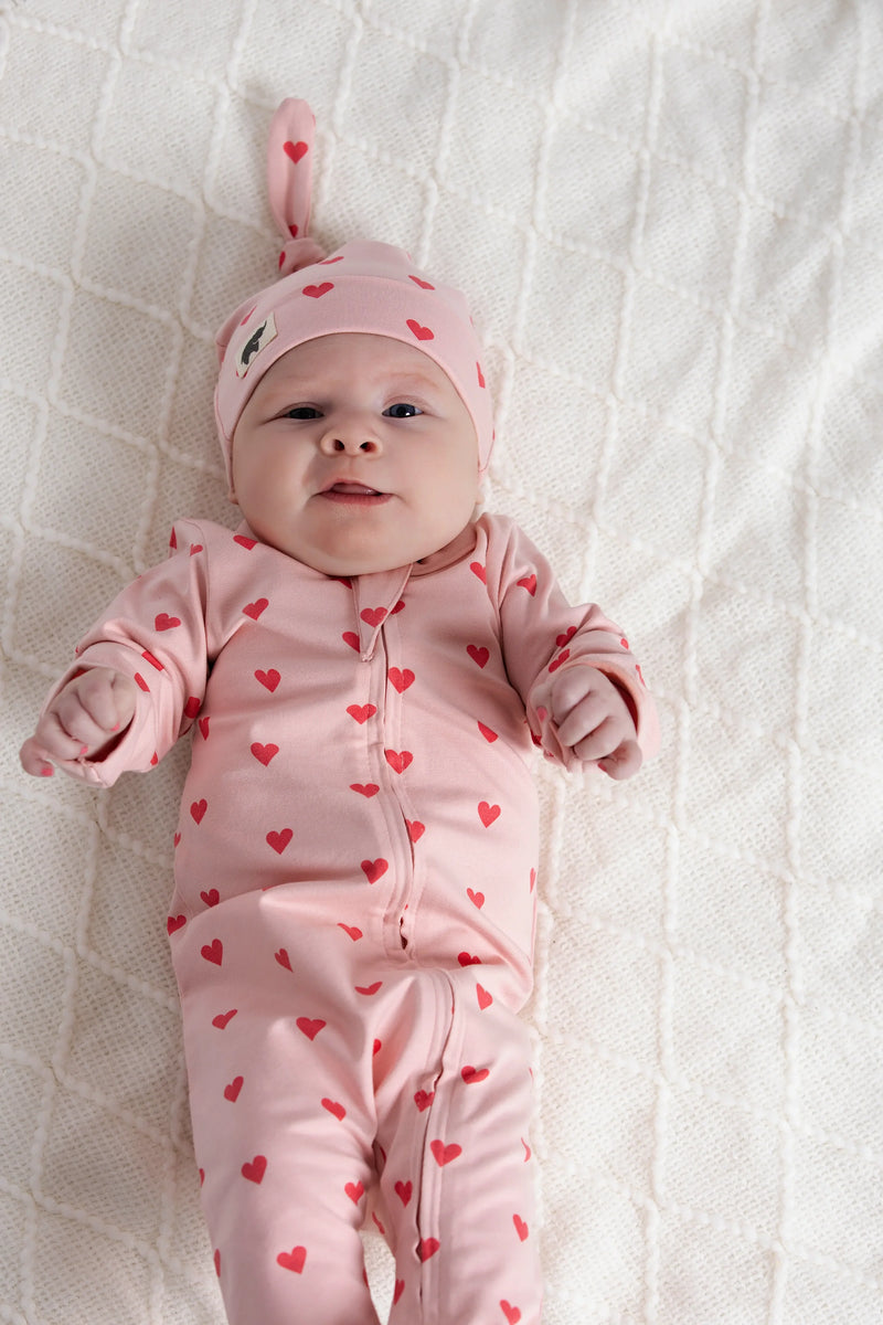 Baby Top Knot Cap - Pink Hearts