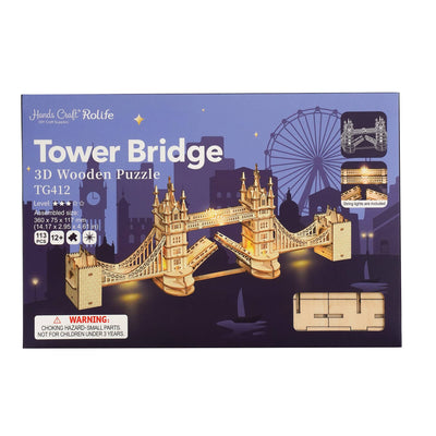 3D Laser Cut Wooden Puzzle: Tower Bridge with lights