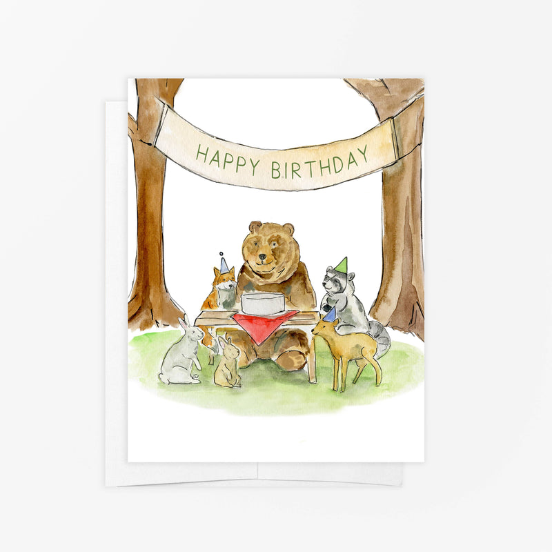 Greeting Card  - Woodland Animal Birthday Party - Happy Birthday Card