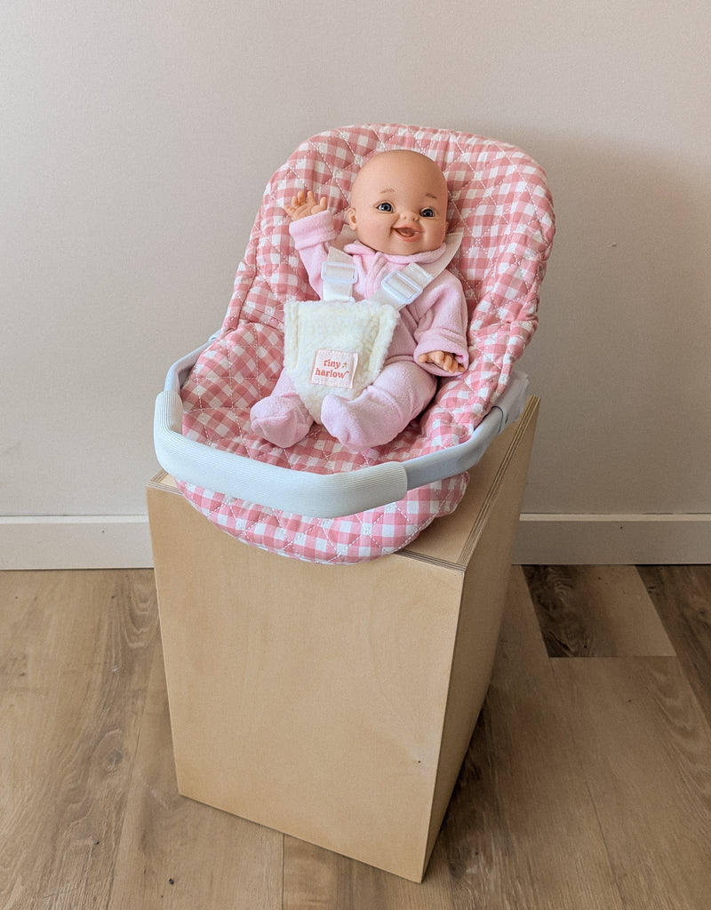 Doll Car Seat - Pink Gigham - Tiny Harlow