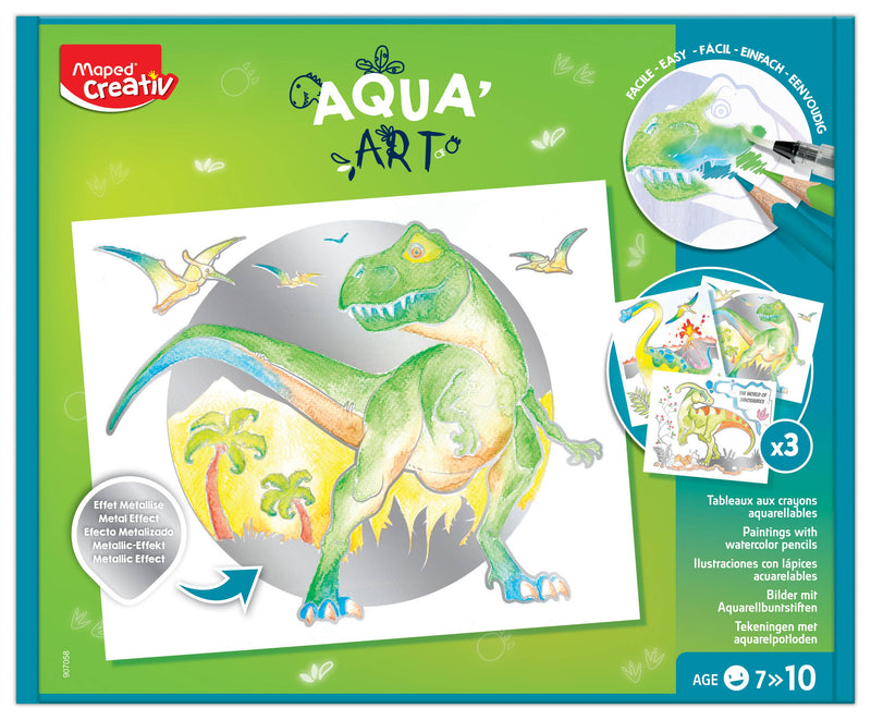 AquaArt Dinosaurs Metallized Watercolor Drawings 14 Piece Kit