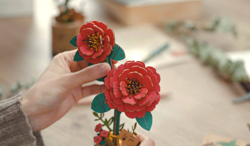 3D Wooden Flower Puzzle: Red Camellia