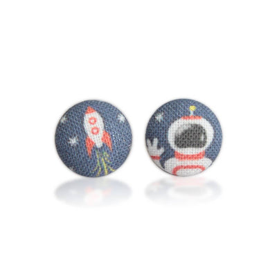 Space Man Fabric Button Earrings