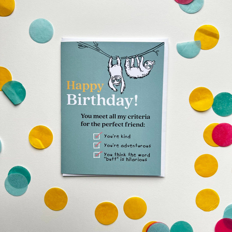 Funny Kids Birthday Card - "Perfect Friend Criteria" Message