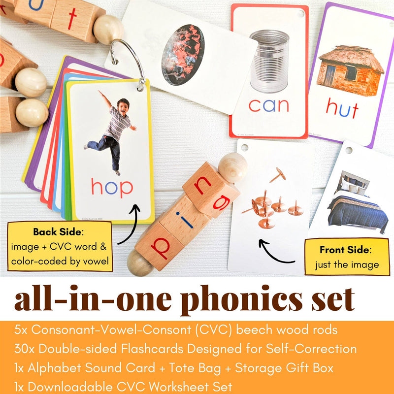 Spin-and-Read Montessori Phonetic Reading Blocks & CVC Cards