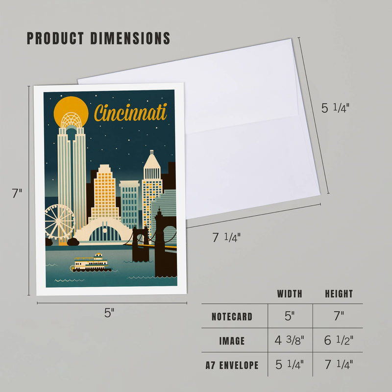 NOTECARD Cincinnati, Ohio Retro Skyline