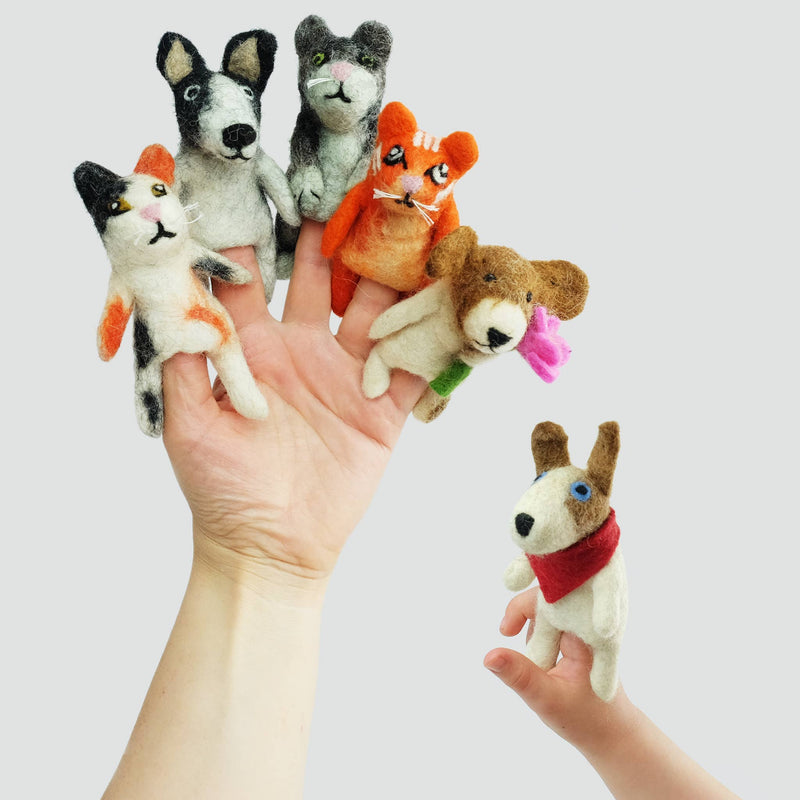 Felt Finger Puppets - Cats and Dogs ASSORTED Set of 6