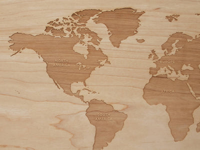 Wooden World Map • Engraved Modern Map of World's Continents