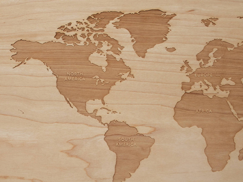 Wooden World Map • Engraved Modern Map of World&