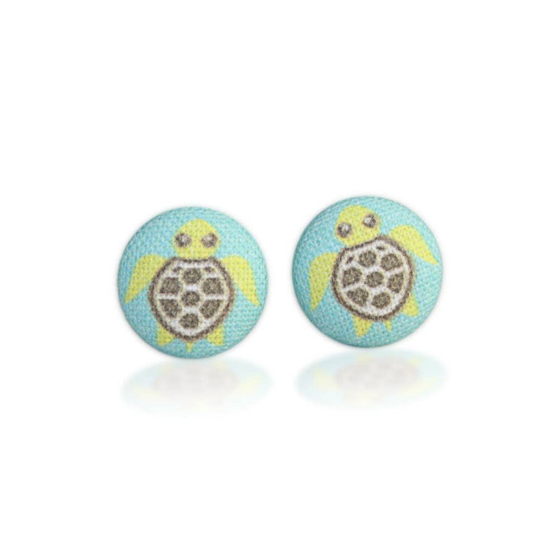 Sea Turtle Fabric Button Earrings