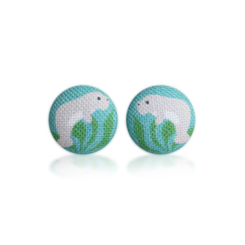 Manatee Fabric Button Earrings