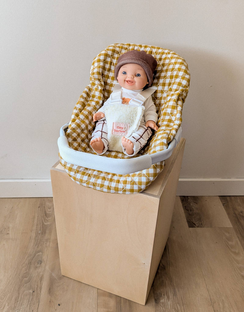 Doll Car Seat Mustard Gingham - Tiny Harlow