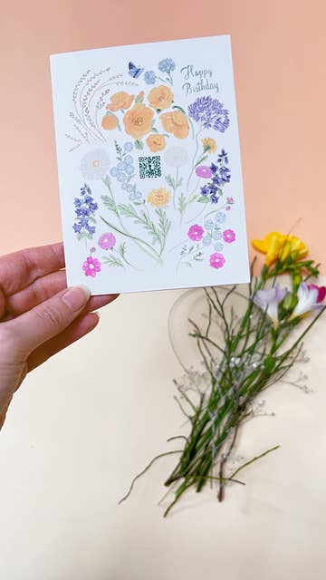 Birthday Blossom - singing card collab, handcrafted song, QR