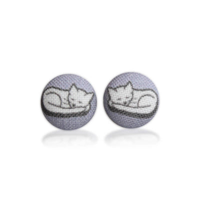 Cats Fabric Button Earrings