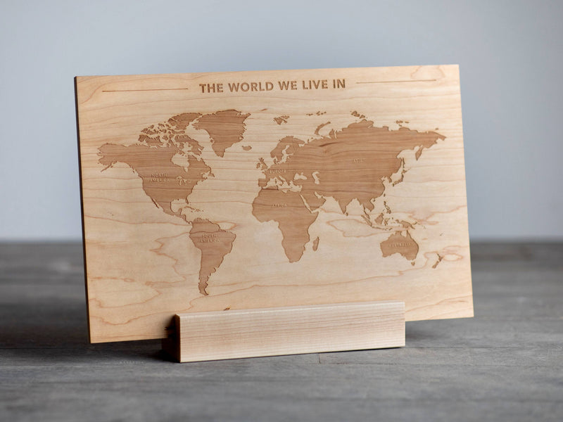 Wooden World Map • Engraved Modern Map of World&